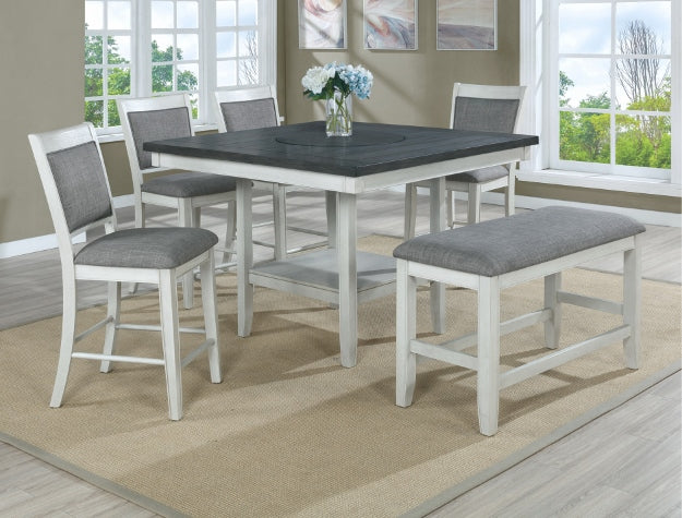 Fulton Counter Height Dining Room Set w/ Bench (Chalk Grey)